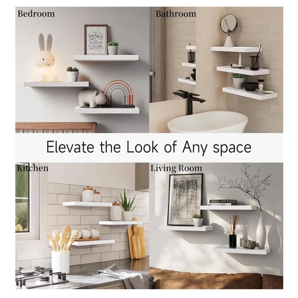 NIB White Floating Wall Shelves - Modern Minimal Set